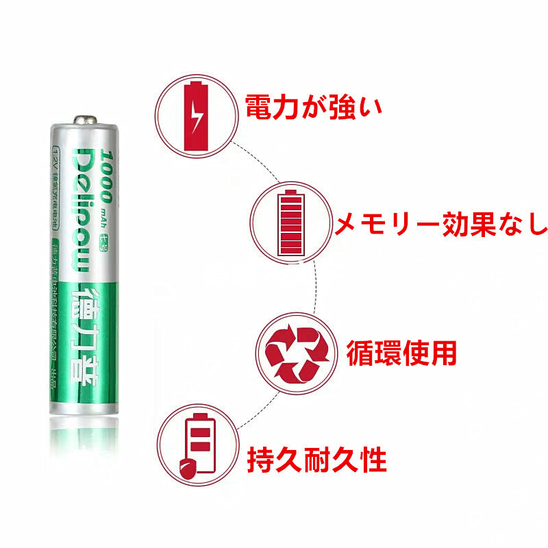 DELIPOW 2本セット 単4 ニッケル水素充電式 電池 1.2V 1000mah 高品質 三ヶ月安心保証付き「800-0124C」_画像3