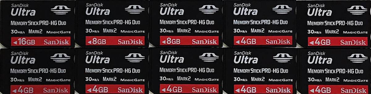 F0038 SanDisk メモリースティック PRO-HG Duo 10枚セット【16GB1枚8GB2枚4GB7枚】送料無料・匿名配送・追跡番号あり