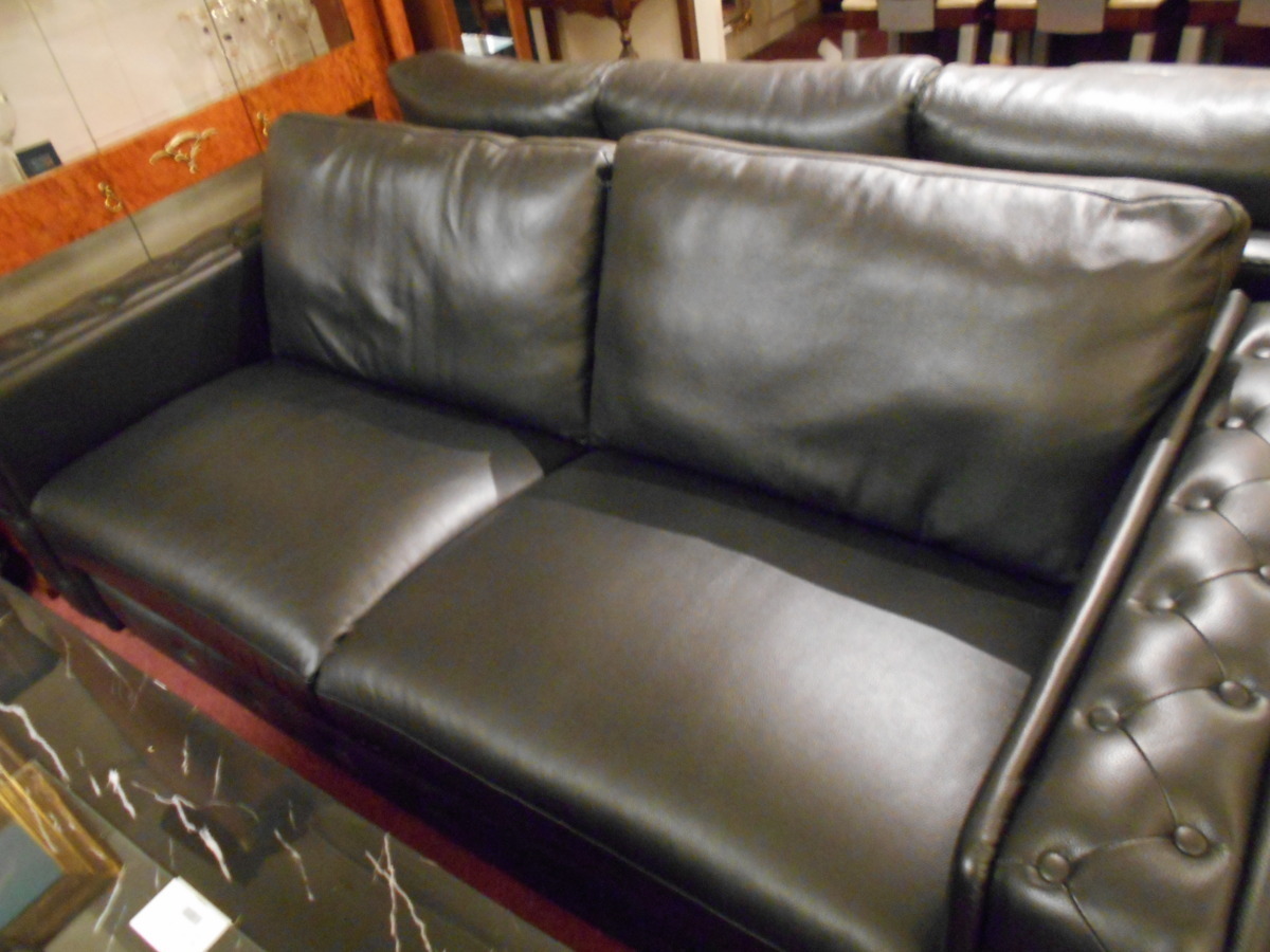  antique style ba lock style gothic style black imitation leather triple sofa gothic style black 3 seater . sofa 