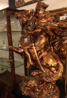 【オープニング 大放出セール】 アンティーク調躍動感のあるブロンズブラウン色ナポレオンの像コラム付きナポレオンと馬の彫刻型置物 西洋彫刻
