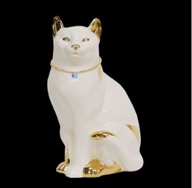 イタリア輸入　可愛い白猫の置き物　トラ猫の置き物　しろねこの置き物アクセサリー付き