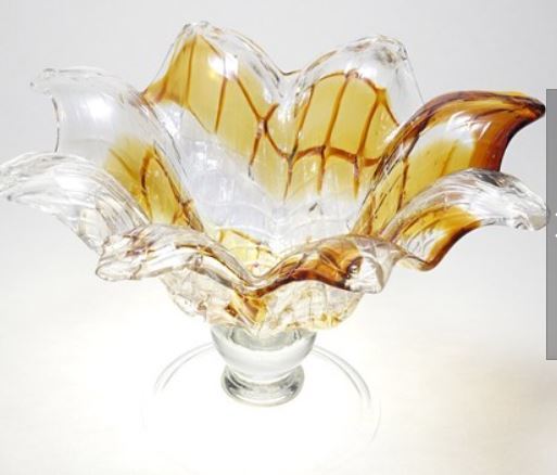 人気の贈り物が 説明文熟読願います　イタリア製 ナポリ 花瓶 コンポート モダン 琥珀色 豪華 花器クリアアンバー ガラス 小物入れ
