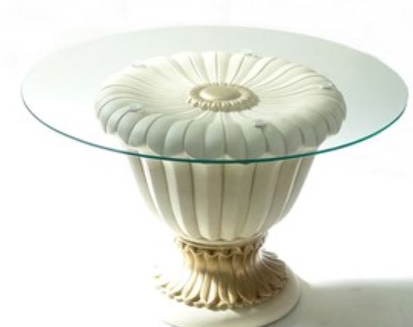 掲載文熟読願いますイタリア輸入　アンティーク調　 陶器 ガラス天板 ホワイトローテーブル 菊のセンターテーブル