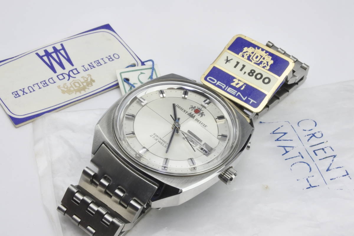 *** чудо не использовался товар 1970 годы ORIENT AAA DELUXE SWIMMER 27 камень самозаводящиеся часы джентльмен наручные часы с биркой неиспользуемый товар 