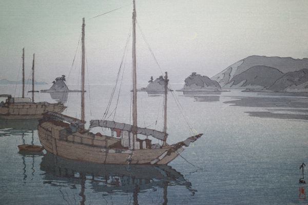 吉田博「瀬戸内海 三つ小島」☆大判 新版画 浮世絵 木版画 摺物 吉田博「瀬戸内海 三つ小島」☆大判 新版画 浮世絵 木版画 摺物