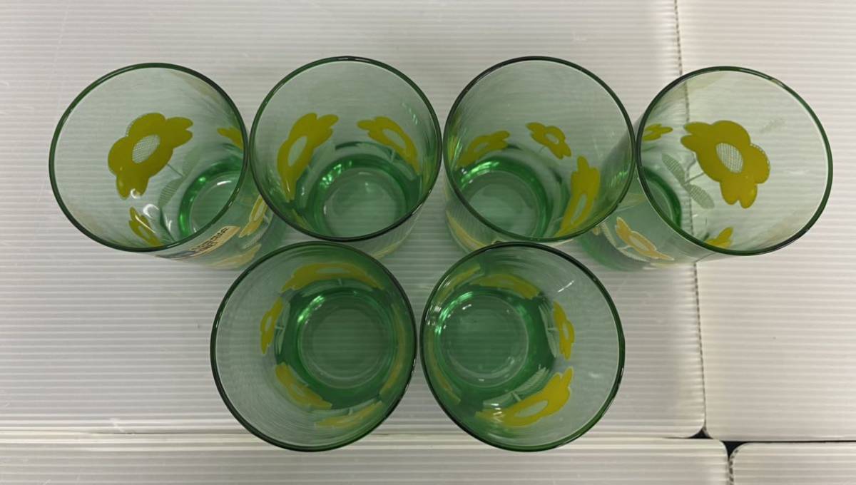 アデリアグラス　花柄　グリーン　5個セット　アンティーク　グラス　ADERIA GLASS　コップ 　当時物　昭和レトロ_画像3