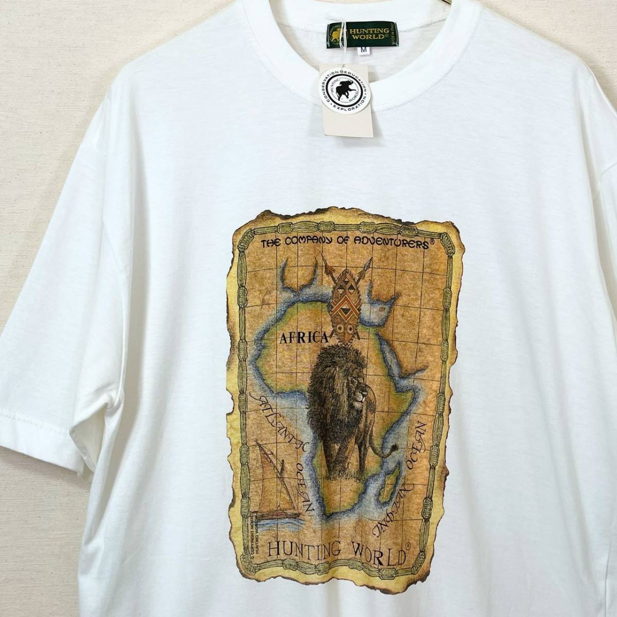 希少《Dead Stock / Madein Italy》80s 90s デッド【 HUNTING WORLD AFRICAN サファリ イタリア製 コットン Tシャツ M ビンテージ ② 】