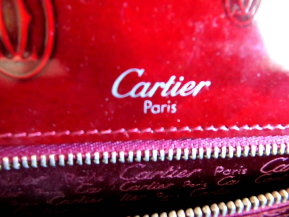 ○【ト葛】Cartier カルティエ エナメル ハンドバッグ 赤 レッド ロゴ