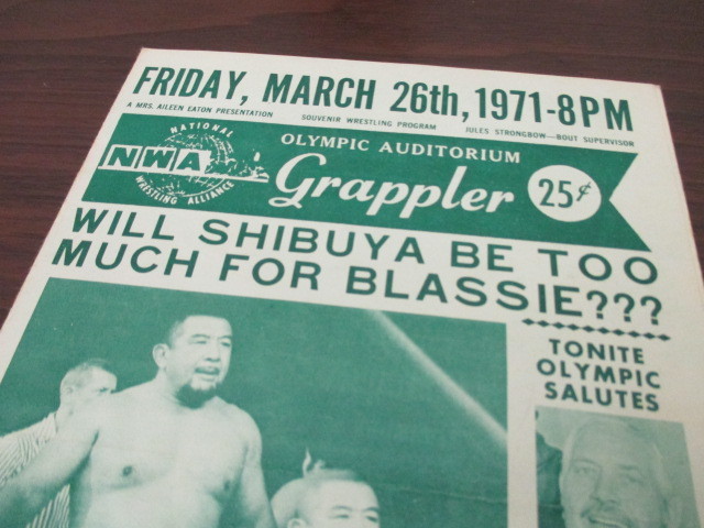 激レア！　英文　パンフレット チラシ　NWA　OLYMPIC AUDITORIUM grappler　1971年　当時物_画像3