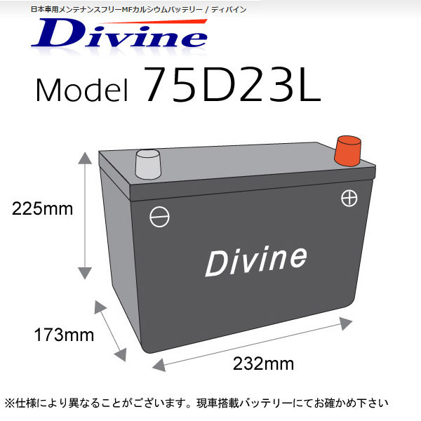 75D23L Divineバッテリー 45D23L 55D23L 65D23L 互換 日産 ニッサン フェアレディ Z31 Z32 Z33 サニーＮＸクーペ ルキノ RZ-1_画像2