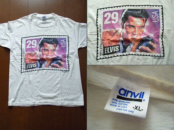 原宿・ラブミーテンダー・購入★９２年製！エルビス　プレスリー　ELVIS PRESLEY　切手　Tシャツ　ロカビリー　５０’ｓ　フィフティ―ズ