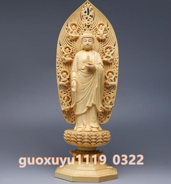  新作 阿弥陀如来三尊立像 仏教美術 精密彫刻 仏像 手彫り 高さ約43ｃｍ_画像7