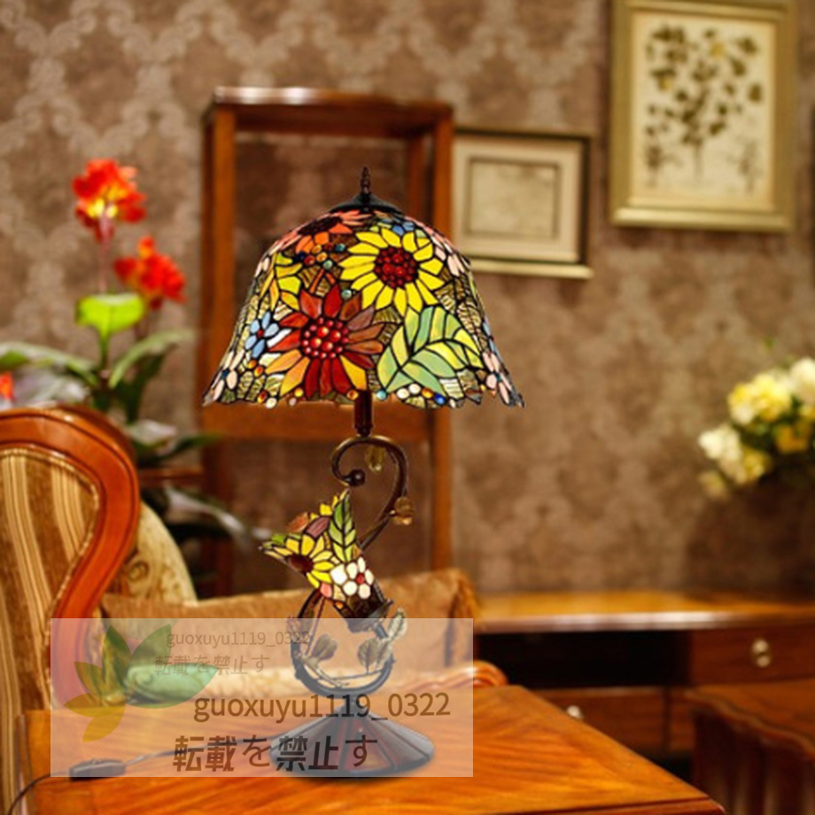 人気美品ステンドランプ ステンドグラス アンティーク高級 蝶 花柄レトロな雰囲気が テーブルランプ 高さ74cm_画像6