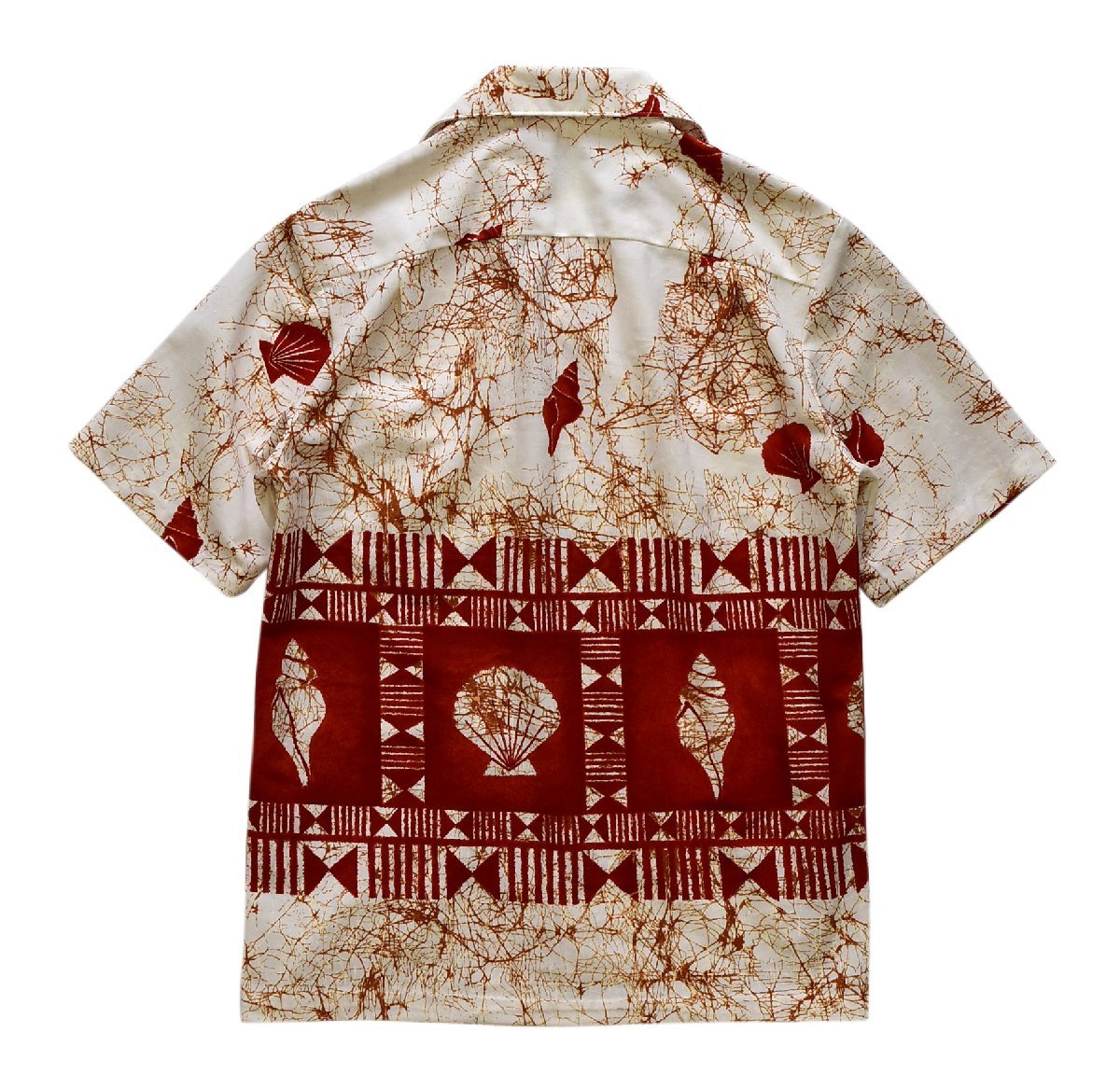 [ Vintage ][MALIHINI][ полиэстер ][ белый x красный ] раковина узор [ гавайская рубашка ][ рубашка с коротким рукавом ][ размер S]BF1703-5