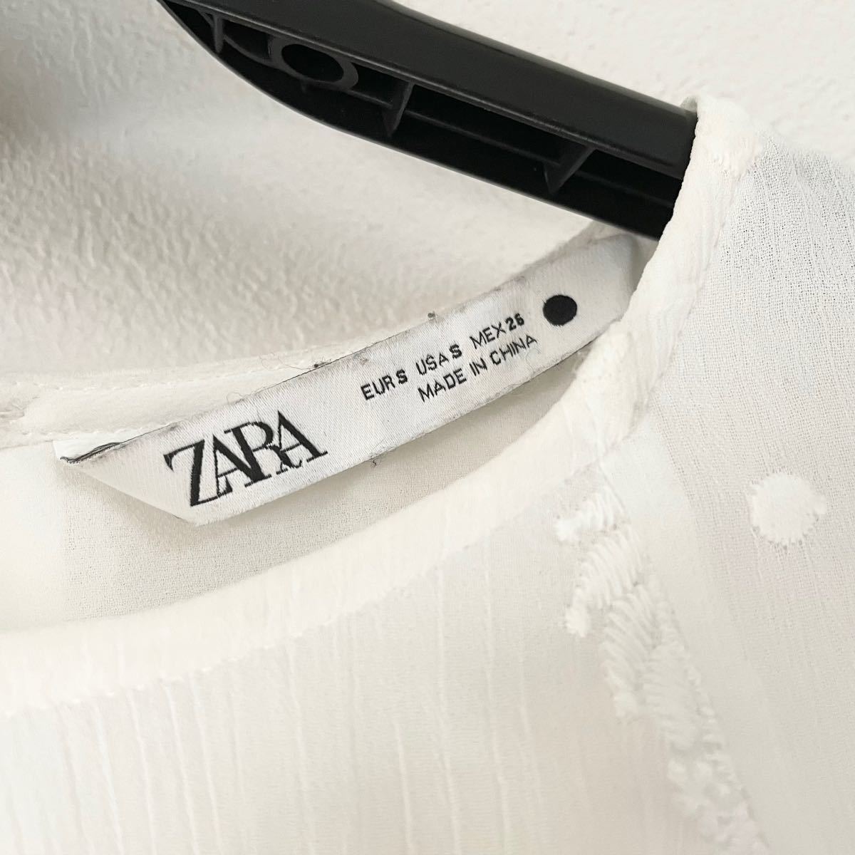 ZARA ザラ EMBROIDERED SHIRT 刺繍シアーブラウス　S 白　ホワイト　ドット　花柄　長袖 トップス