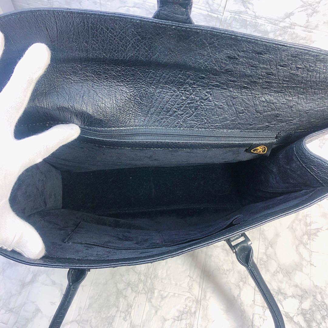 JRA 美品】オーストリッチ クイルマーク ハンドバッグ レザー ブラック