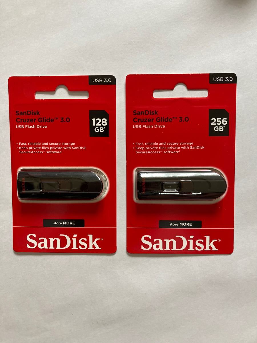 USBメモリー 128GBと256GB 2個セット　USB3.0 SanDisk サンディスク  スライド式　送料無料