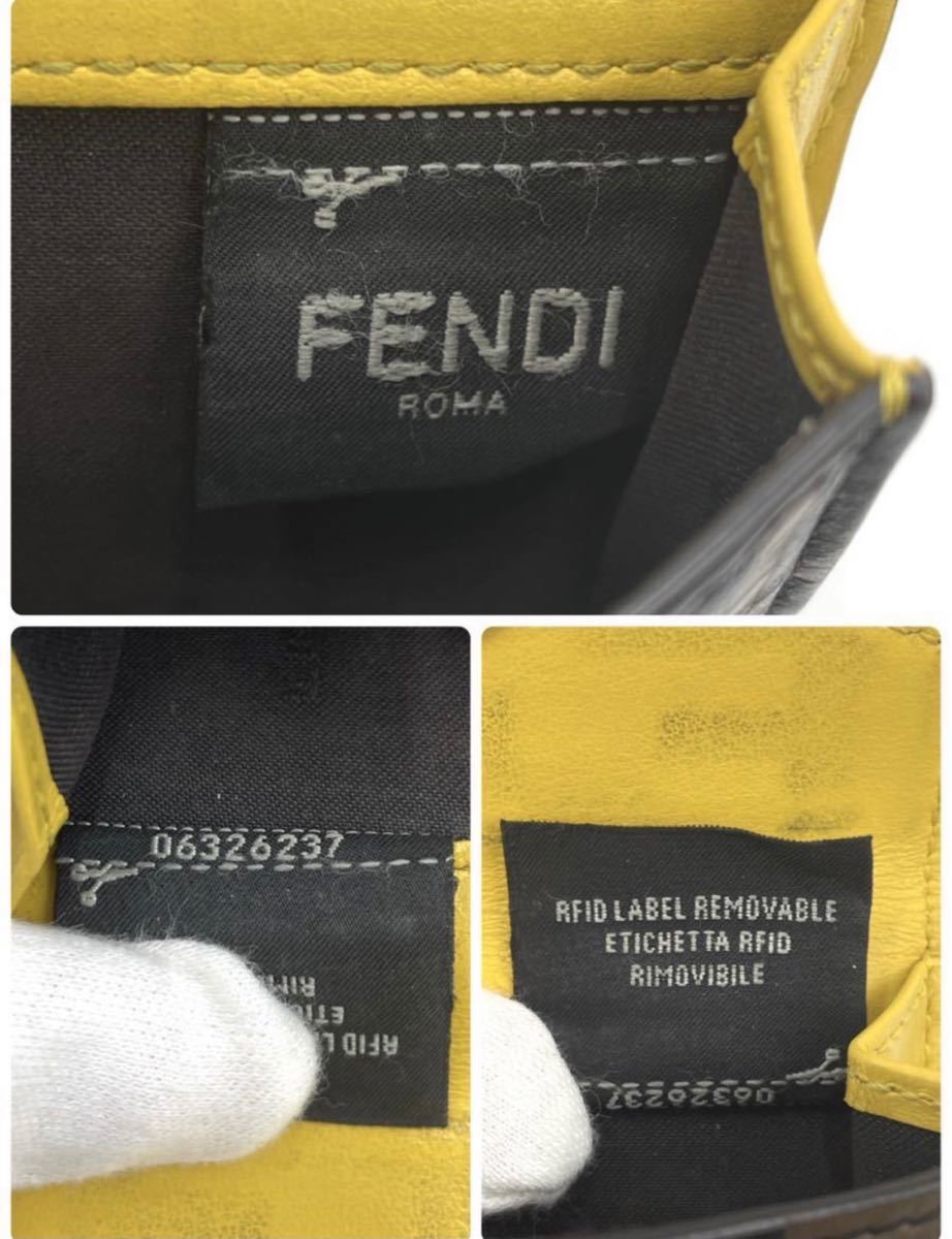 FENDI フェンディ ズッカ柄 コンパクト 折り財布 ブラウン×イエロー