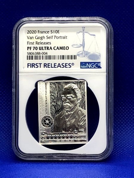 【世界で51枚！真贋保証 最高鑑定 COA 箱付属】2020年 フランス 銀貨 NGC PF70UC 10ユーロ ファーストリリース ゴッホ自画像 モダンコイン_画像1