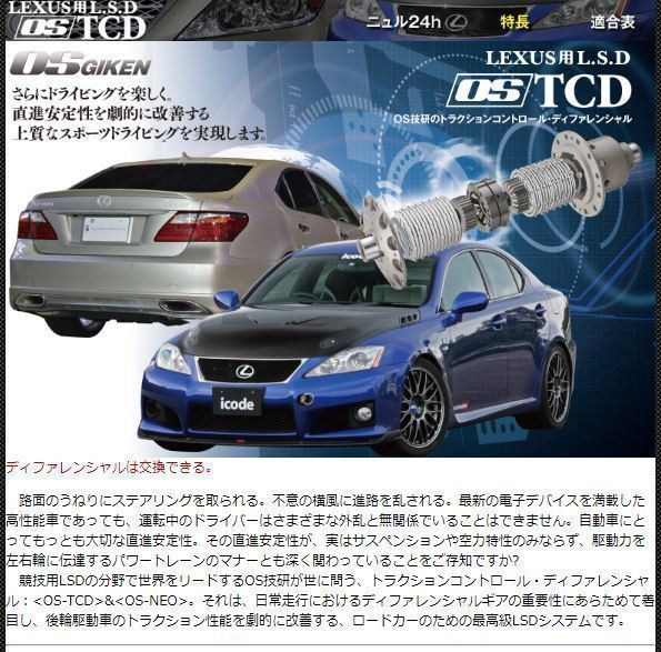 OS technical research institute LSD OS TCD LEXIS GS350 GS430 GRS19# \'07/9 - 1.5way 2way 1.1way SPEC-S Lexus 