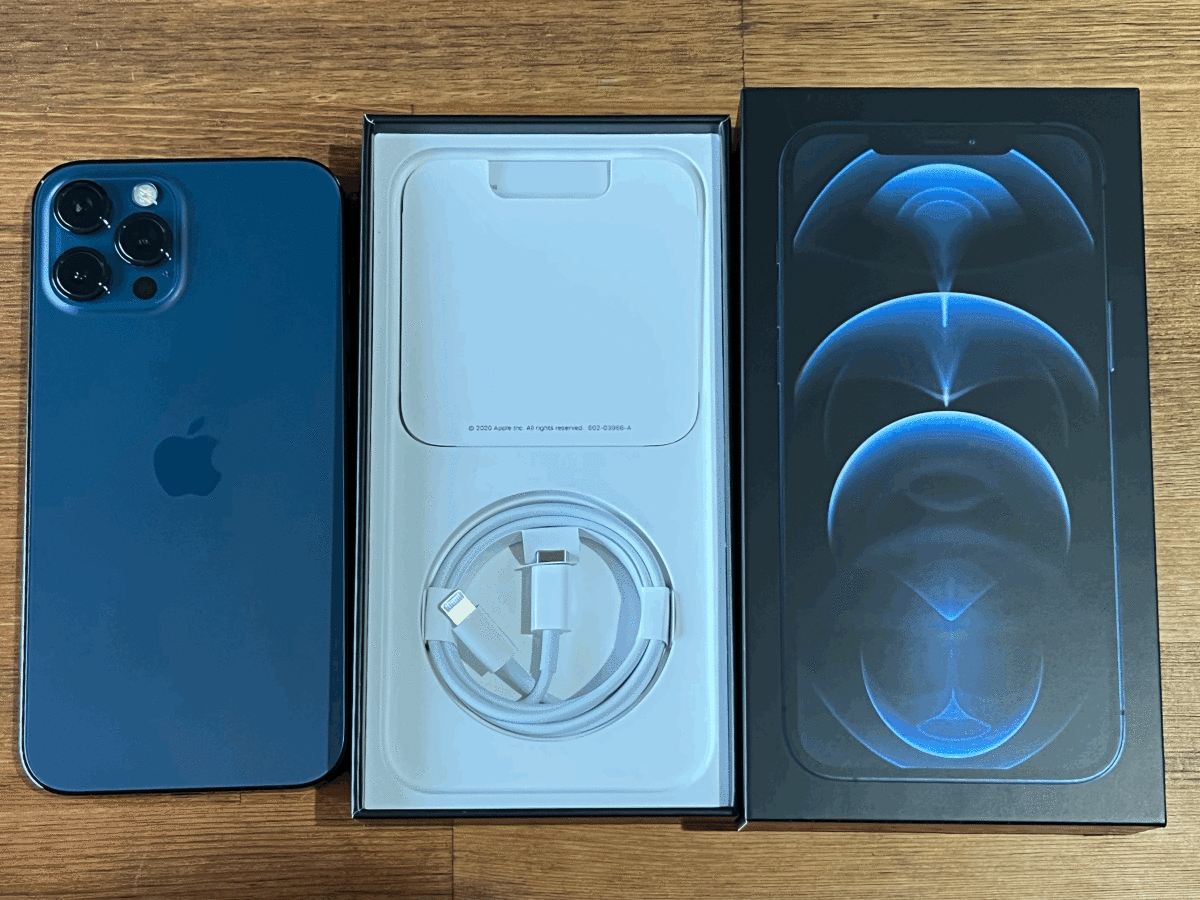 1円スタート・美品 Apple iPhone 12 Pro Max 512GB パシフィックブルー SIMフリー MGD63J/A
