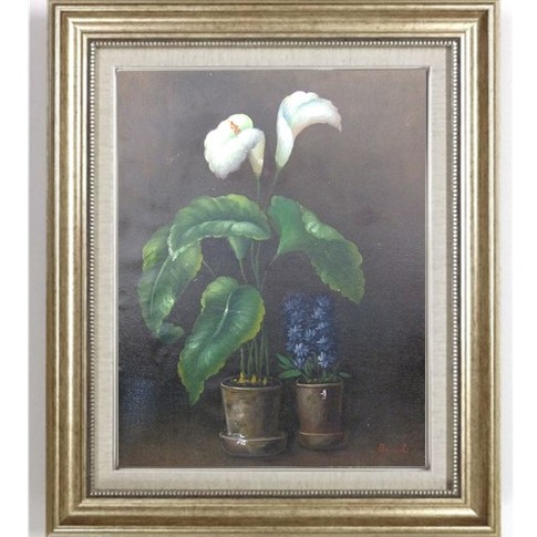 B6196 B.ward『2つの花・F6号』油彩画 油絵 花 植物 真作 部屋