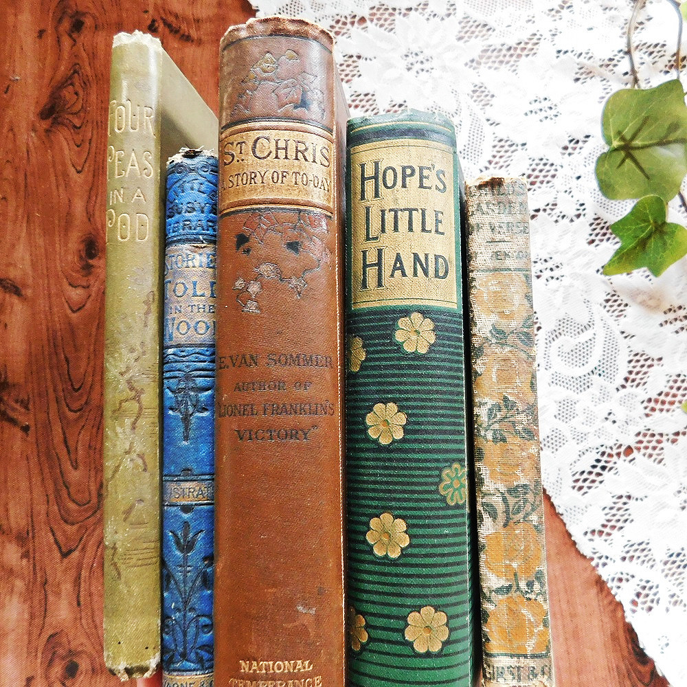 Paypayフリマ 19世紀 表紙のお花イラストが素敵な古書 ブラウン ヴィンテージ本 アンティークブック 洋書 ディスプレイ お花 英国