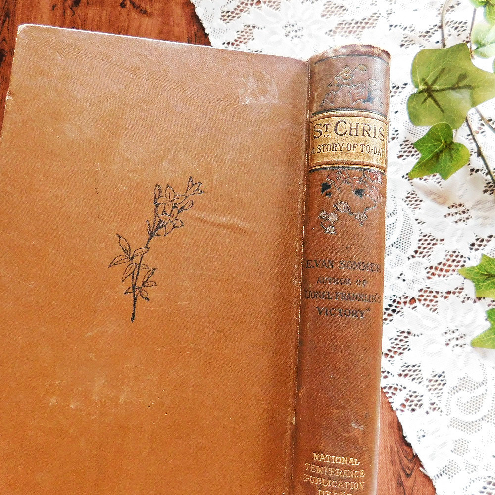 Paypayフリマ 19世紀 表紙のお花イラストが素敵な古書 ブラウン ヴィンテージ本 アンティークブック 洋書 ディスプレイ お花 英国