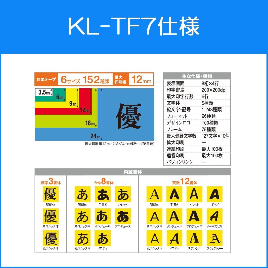 カシオ ラベルライター ネームランド KL-TF7 スタンダードモデルテープ付セット_画像3
