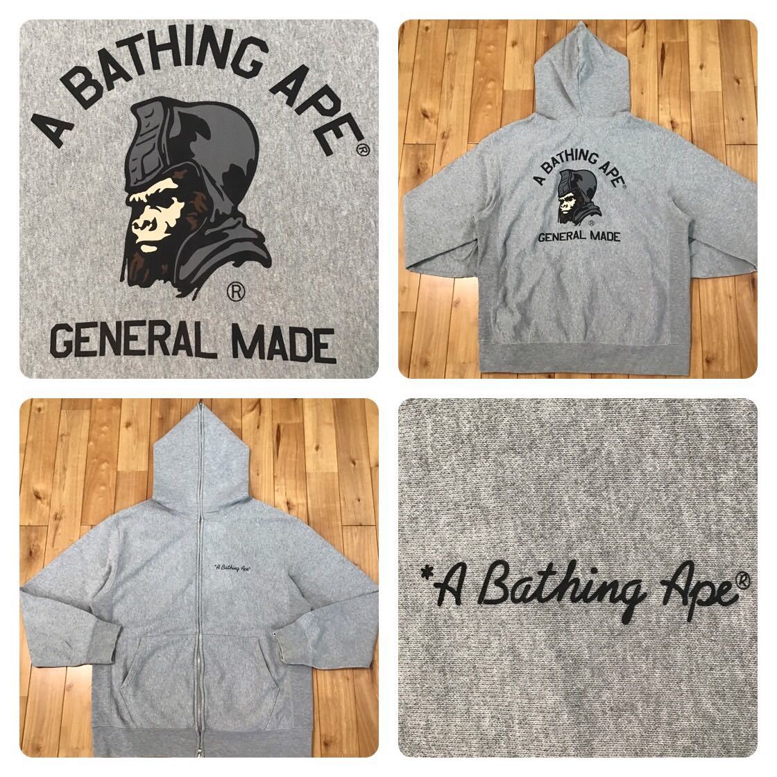 General logo フルジップ パーカー Lサイズ a bathing ape BAPE full zip hoodie エイプ ベイプ アベイシングエイプ ジェネラル グレー da4
