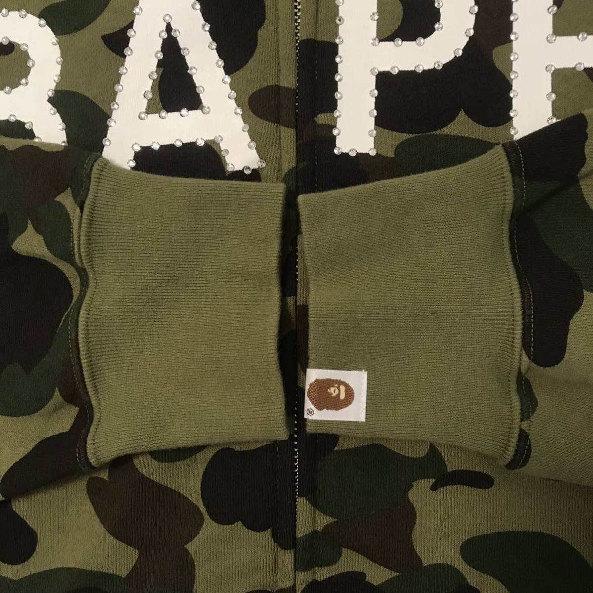 ★美品★ XL CRYSTAL STONE BAPE LOGO フルジップ パーカー a bathing ape full zip hoodie 1st camo green ベイプ エイプ 迷彩 swarovski_画像8