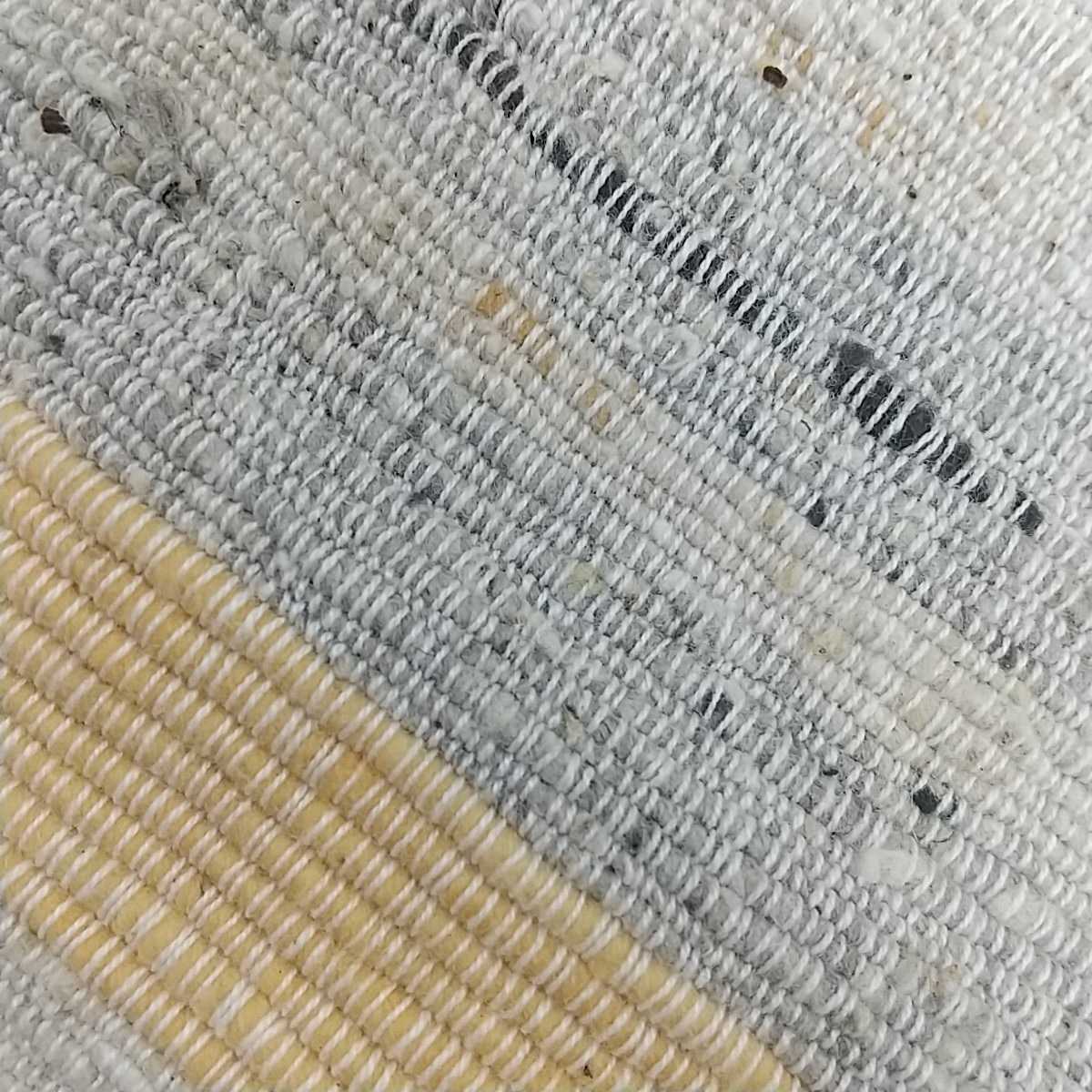 4361 インド綿 手織り ラグマット 190×190cm きなり×オレンジ縞 カーペット マルチカバー アジアンテイスト インテリア 中古 同梱NG_画像2