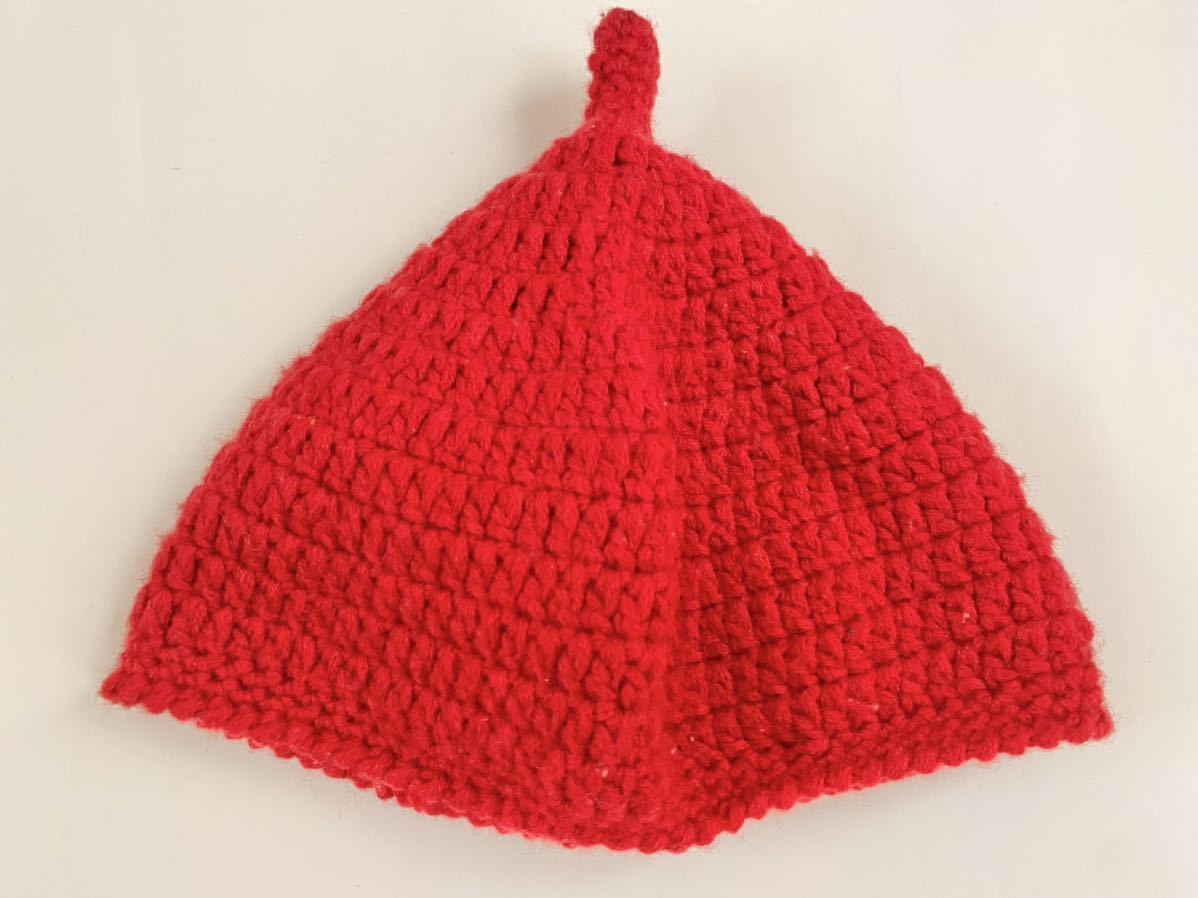 赤色とんがりニット帽 こびと帽子 小人帽 ニット帽子 1歳 男の子 女の子 冬可愛い帽子 手編み 手作り子供帽子 ハンドメイドワッチキャップ_画像7