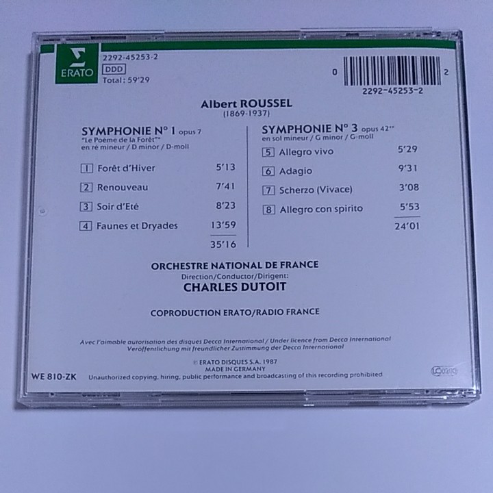 CD2枚）デュトワ＆フランス国立管弦楽団のルーセル「交響曲第1番～第4番」中古美品 
