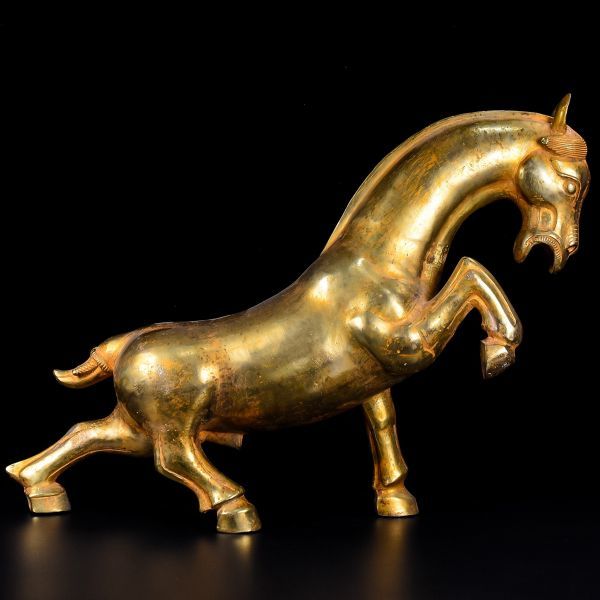戦國時期 青銅器彫 塗金青銅馬」青銅器 置物擺件 賞物 中国古美術 旧