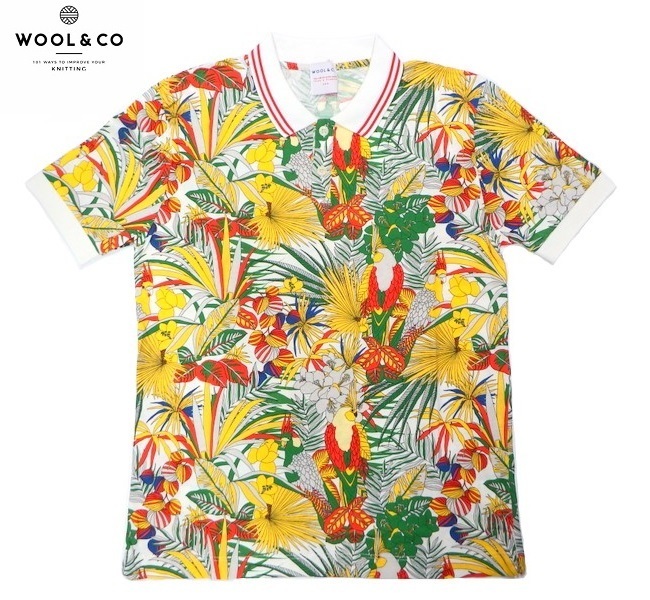 【S】WOOL＆CO(ウール＆コー) プリント柄 半袖 ポロシャツ マルチカラー