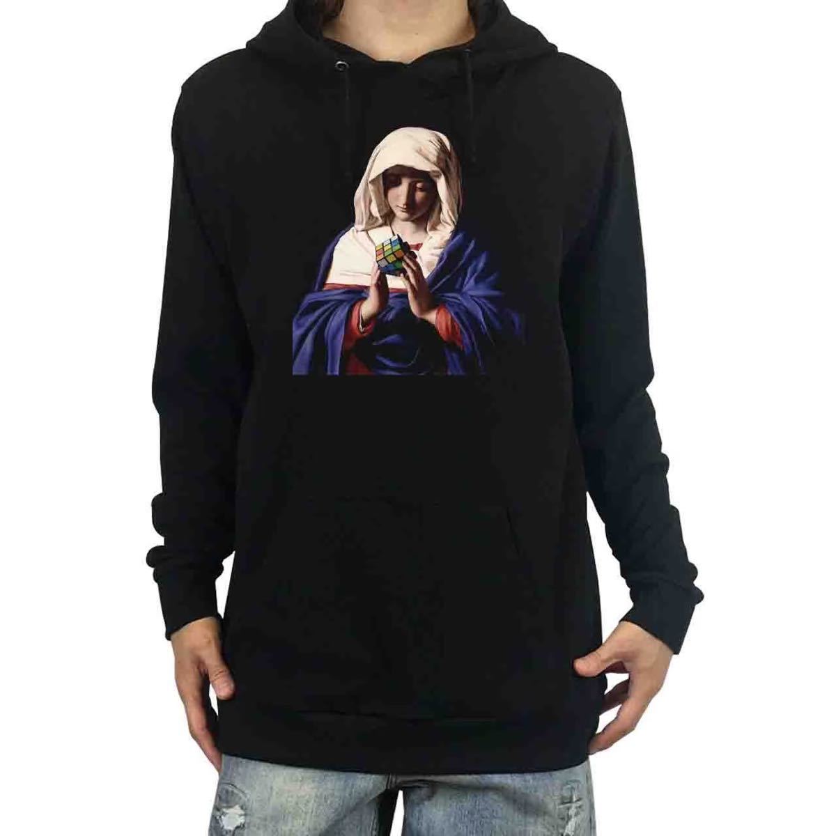 新品 Virgin Mary 祈る聖母 マリア ルービックキューブ 宗教画パロディ パーカー XS S M L XL ビッグ オーバーサイズ XXL Tシャツ ロンT 可_画像1