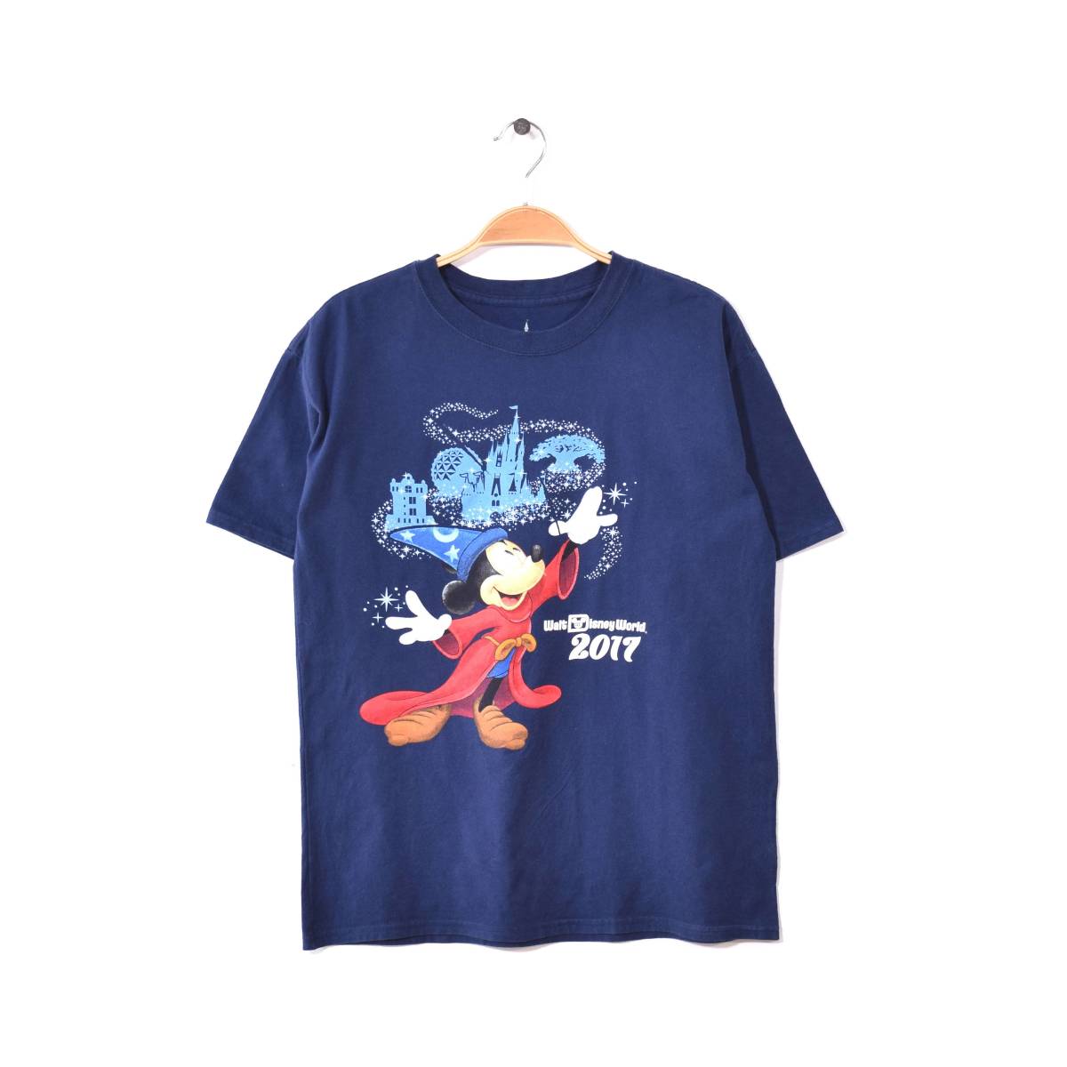 【送料無料】ディズニー ミッキーマウス ファンタジア クルーネック Tシャツ メンズS相当 Disney アメカジ ディズニーランド 古着 BB0458
