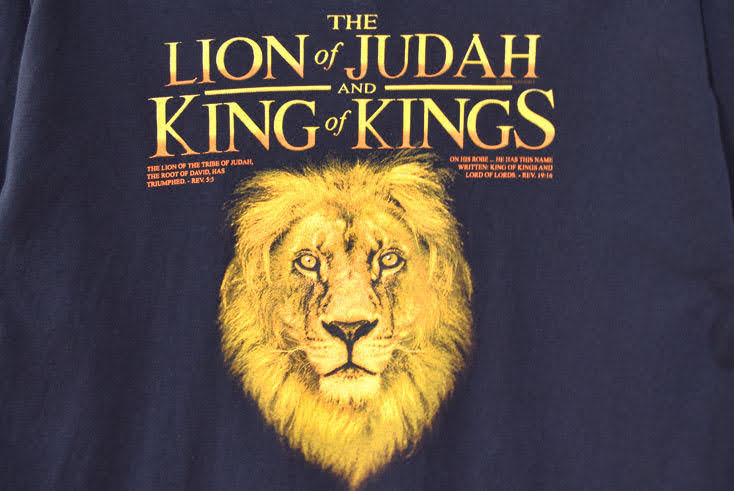 【送料無料】 ユダのライオン 聖書 クルーネック 半袖 Tシャツ メンズL LION OF JUDAH アメカジ 古着 BB0499_画像4
