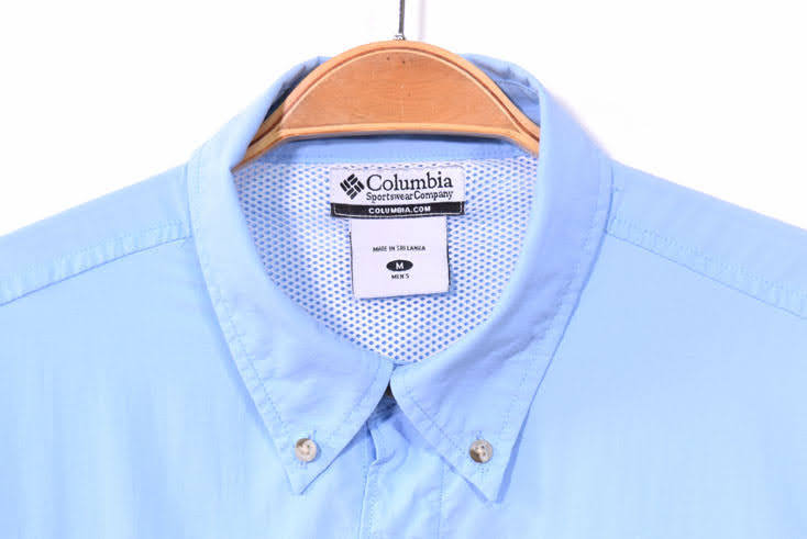 【送料無料】 コロンビア PFG アウトドア フィッシングシャツ ナイロンシャツ 長袖シャツ メンズM 水色 Columbia アメカジ 古着 CA0837