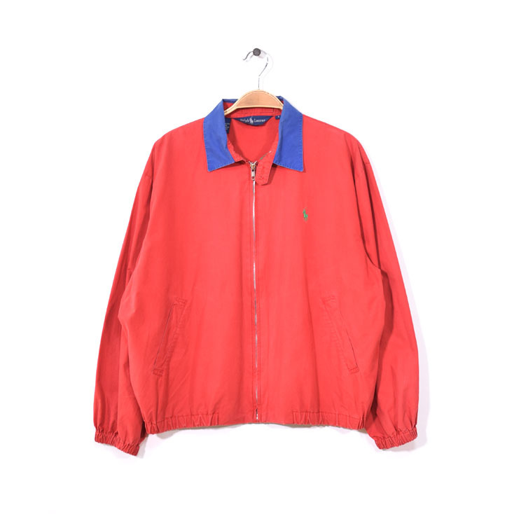 【送料無料】 80S 90S ラルフローレン コットン スウィングトップ ジャケット メンズS 赤色 ヴィンテージ 赤色 Ralph Lauren 古着 DZ0261_画像1