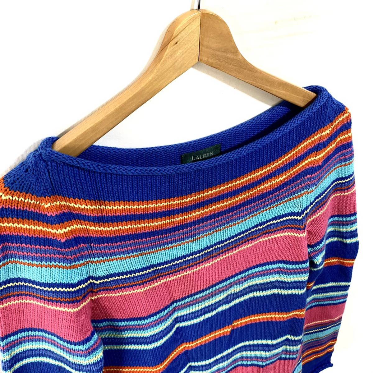 # for women LAUREN RALPH LAUREN Ralph Lauren multi border pattern boat neck cotton knitted sweater old clothes total pattern size Mla gran #