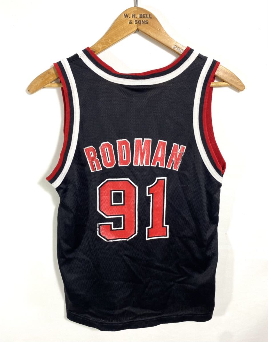 ■子供用 90s 90年代 ビンテージ Champion NBA CHICAGO BULLS RODMAN バスケ ユニフォーム チャンピオン シカゴブルズ ロッドマン M■_画像6