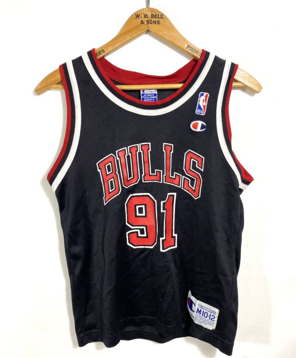 ■子供用 90s 90年代 ビンテージ Champion NBA CHICAGO BULLS RODMAN バスケ ユニフォーム チャンピオン シカゴブルズ ロッドマン M■_画像1