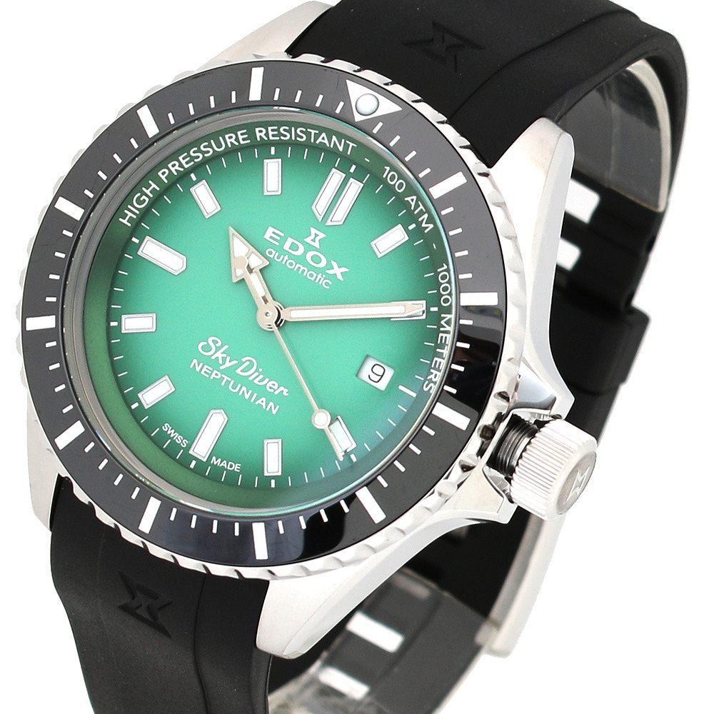 2022年新作 メンズ 80120-3NCA-VDN 腕時計 EDOX エドックス スカイダイバー ブラック グリーン 自動巻き AUTOMATIC NEPTUNIAN ネプチュニアン エドックス