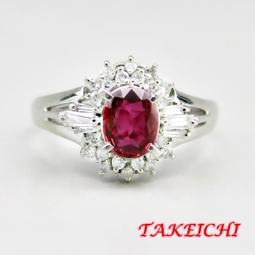 予約】 Pt900 ☆リング ルビー0.65ct/ダイヤモンド0.23ct○12.5号