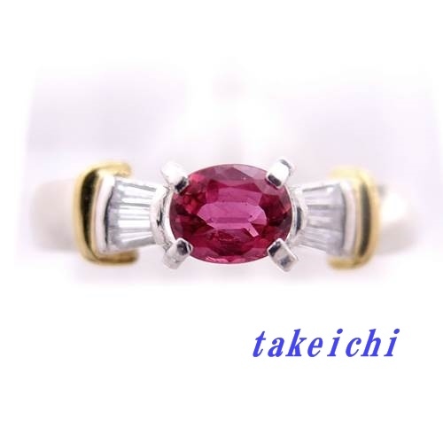 PT900/K18YG ★ Кольцо Ruby 0,41CT ◇ Diamond 0,11CT ● № 11,5 [Используется]/10021526