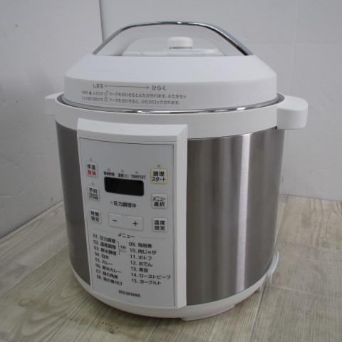 6161PS【未使用】アイリスオーヤマ 電気圧力鍋 圧力鍋 6L 低温調理可能 予約調理対応 ケーキも作れる ホワイト PC-EMA6-W