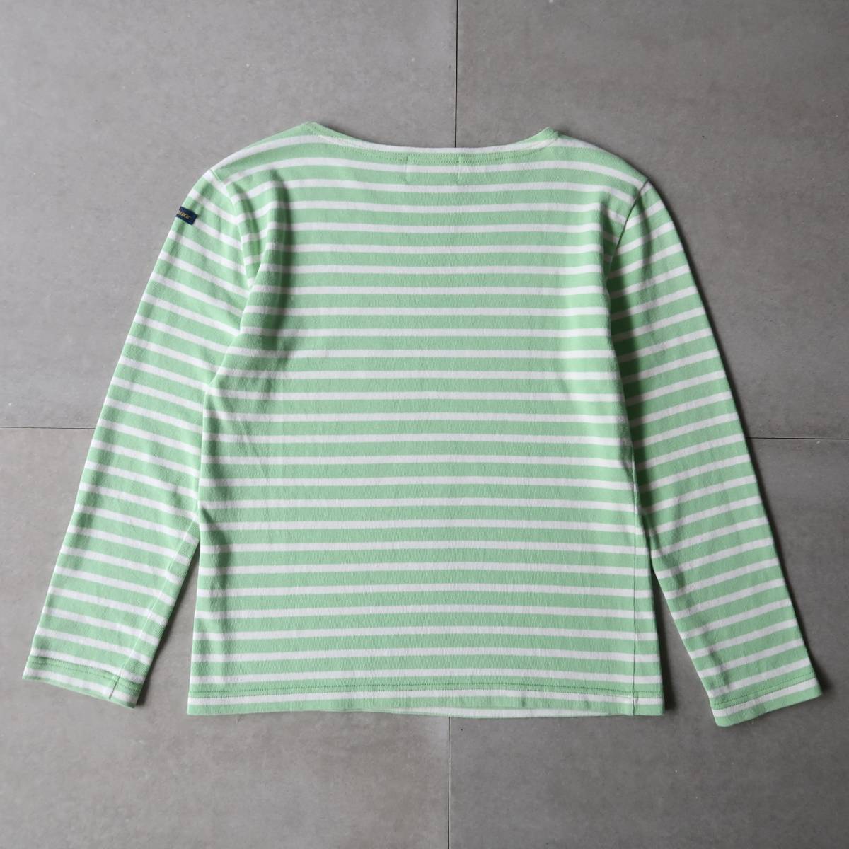 90\'s Old Le minor lime green × white border bus k shirt size inscription 2 absolute size S - SM degree France made / Vintage Le Minor 