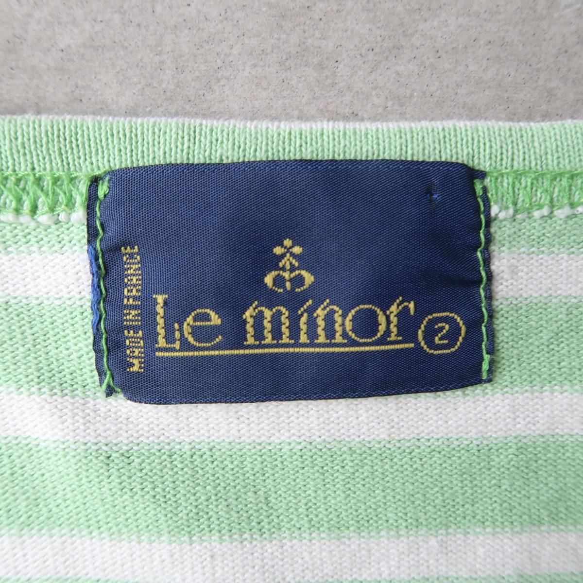 90\'s Old Le minor lime green × white border bus k shirt size inscription 2 absolute size S - SM degree France made / Vintage Le Minor 